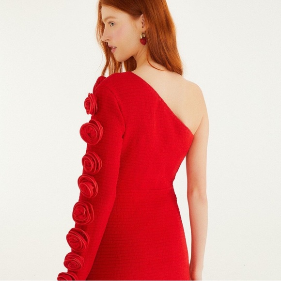 Farm Rio Red Roses One-Shoulder Slim Mini Dress - Picture 8 of 10